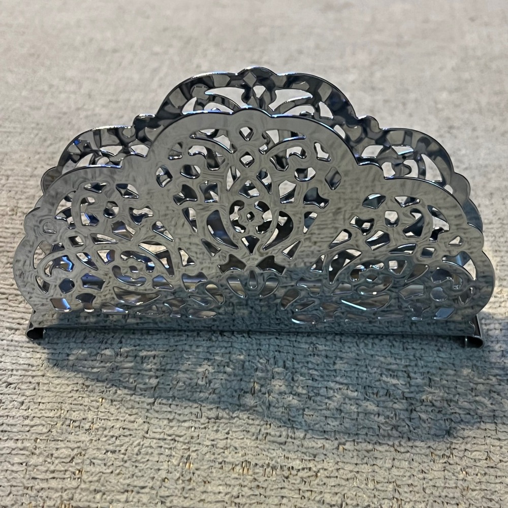 Irvin Ware Vintage Chrome Filigree Holder for Napkins Mail‎ Notepads USA Made